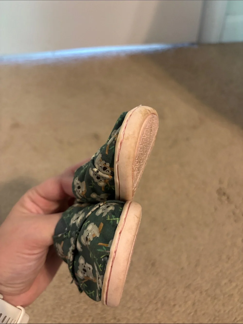 Toms Green Koala Print Hook-and-Loop Baby Slip-Ons
